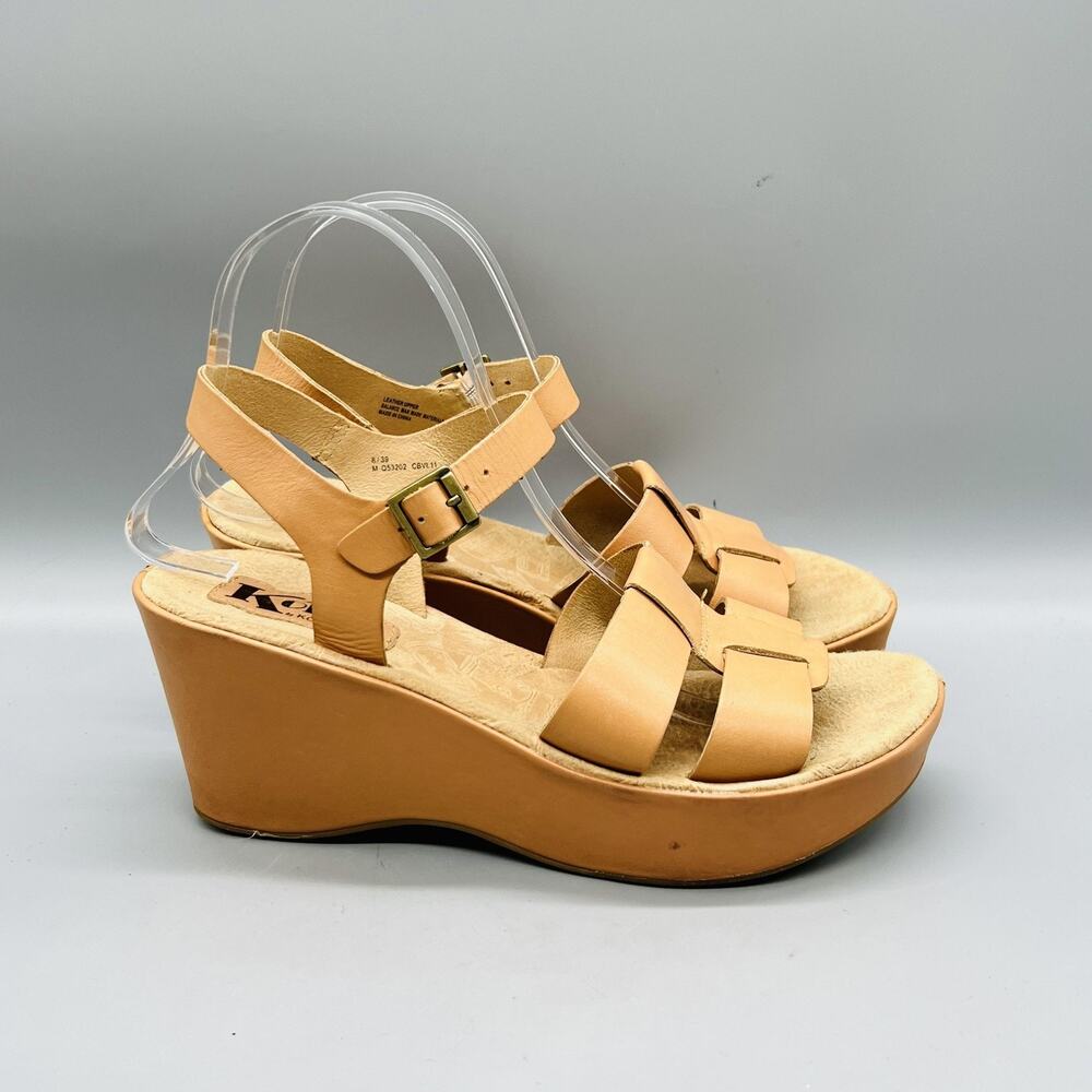Korks by Kork Ease Sandals Womens 8 Beige Leather Strappy Platform Wedge Shoes